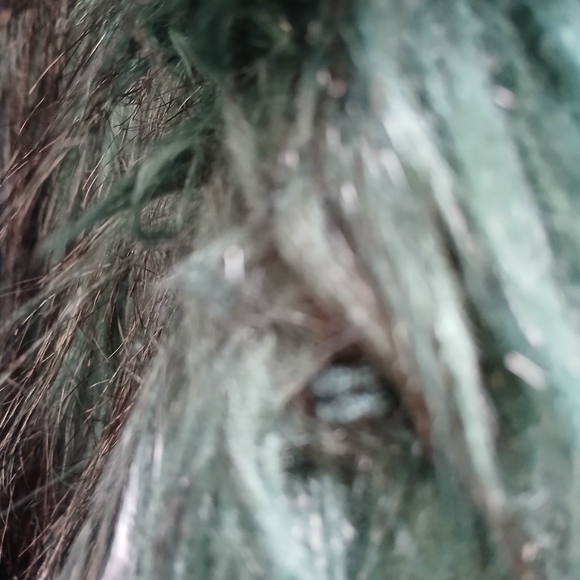 As new. Green & black long shaggy jacket 1 front clasp closure, lined - Picture 12 of 12